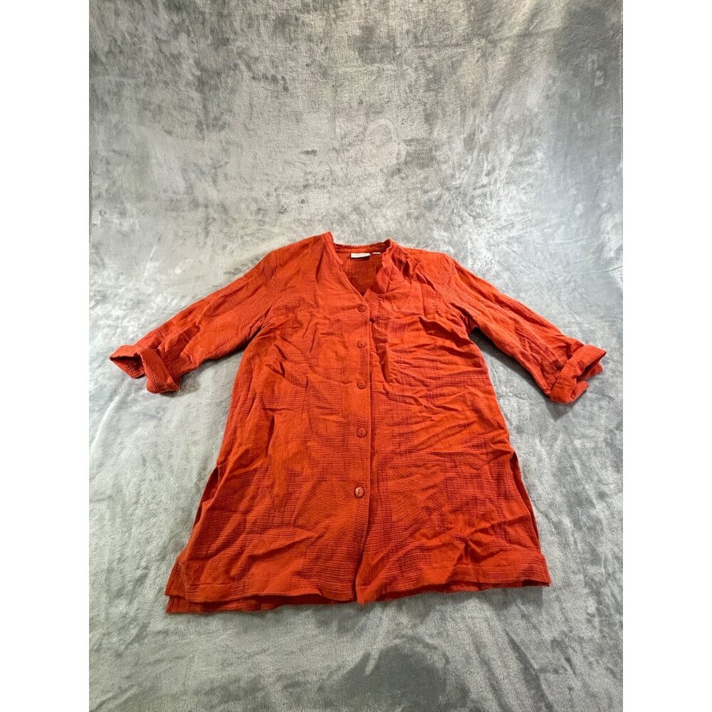 Erin London Blouse Women's Medium Orange button down tunic w/ Shoulder pads
